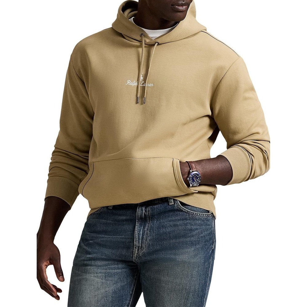 Polo Ralph Lauren Mens Classic Hoodie Khaki Script Logo Fleece Medium New W/ Tag